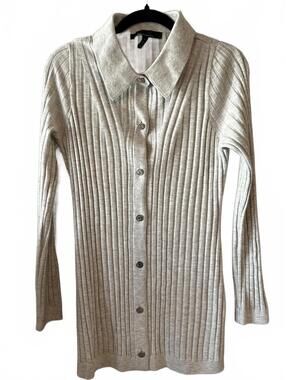 White House Black Market Long Ribbed Button-Up Cardigan Sweater - Large